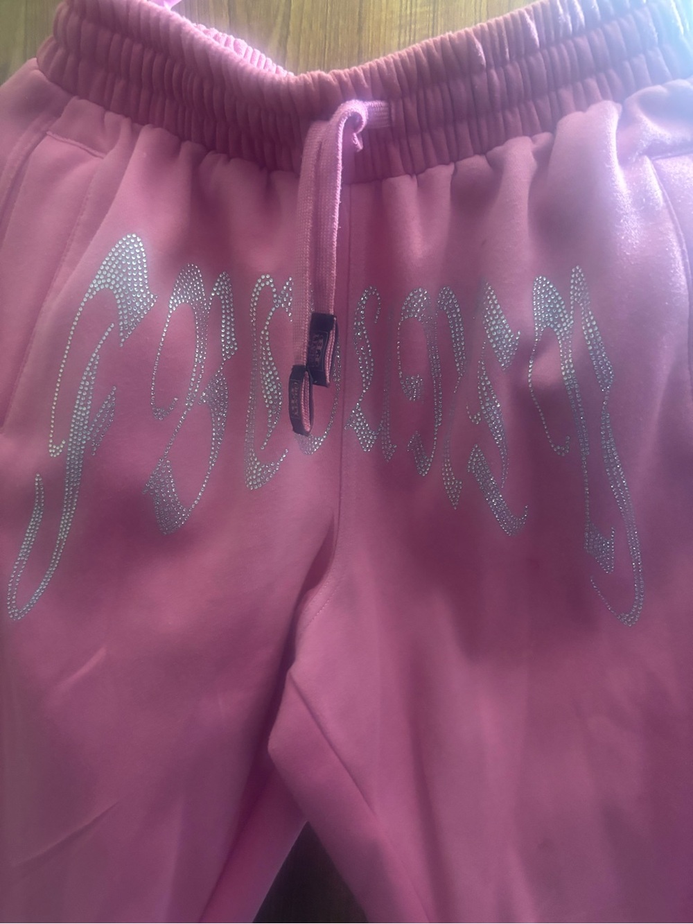 Pink Zip-Up Hoodie Jacket with Rhinestone Script - Picture 5 of 6